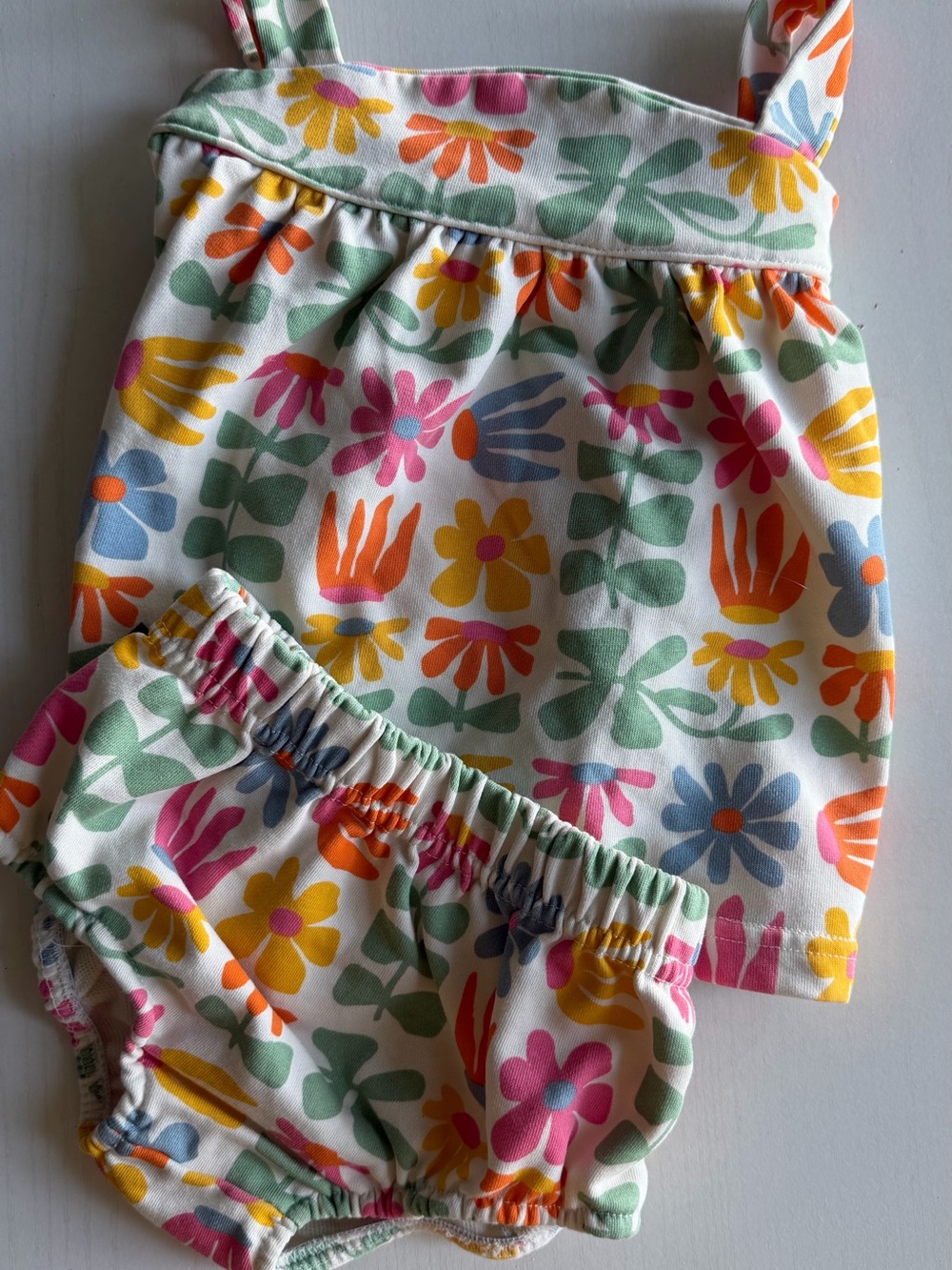 Floral Sundress & Bloomers Set - White with Multicolor Flowers